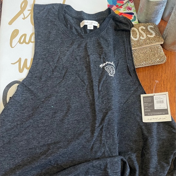 NWT Spiritual Gangster Wild and Free Mermaid Vibes Crop Tank Sz L Grey Yoga - Picture 2 of 7
